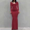 thumbnail image 2 of IROINNID Discount Long Dress for Women Formal Wedding Guest Formal Dress Sexy Buttocks Round-Neck Slimming Long Sleeve Dress,Burgundy, 2 of 7