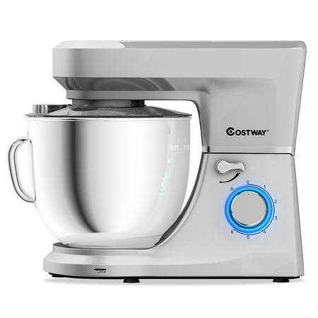 Costway - Tilt-Head Stand Mixer 7.5 Qt 6 Speed 660W with Dough Hook, Whisk & Beater - Silver