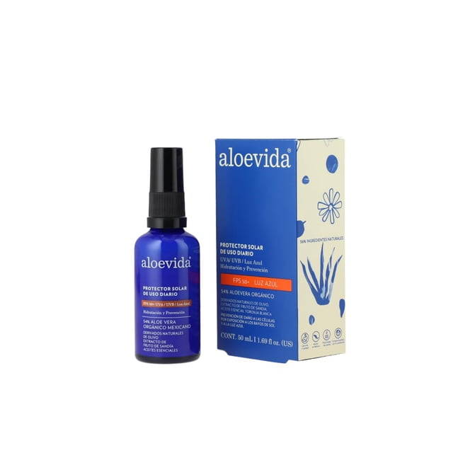 Aloevida Protector Solar Natural FPS 50+ y Luz Azul + uva 65% Aloe Vera Orgánico 50 Ml