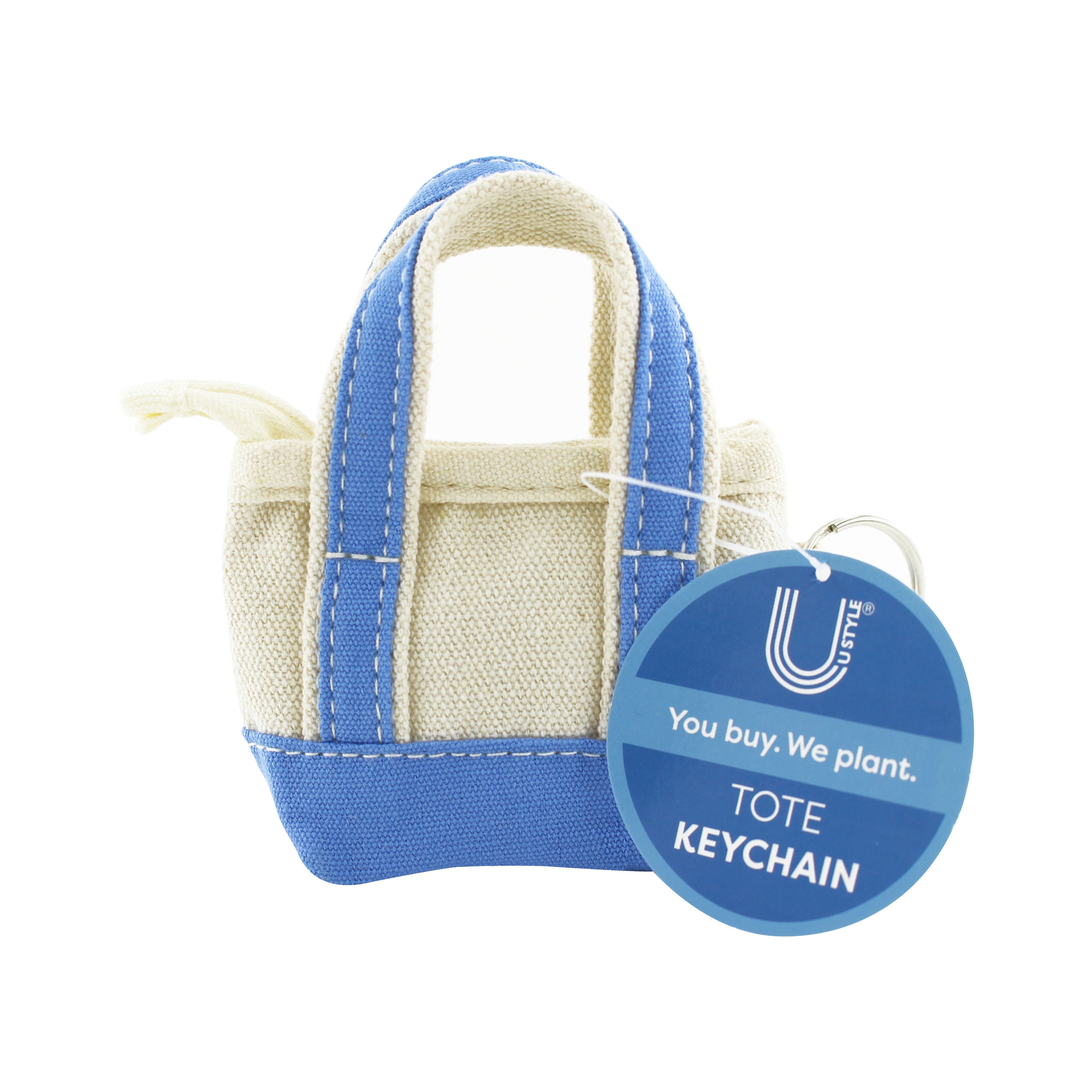 U Style Mini Canvas Tote Keychain, Light Blue
