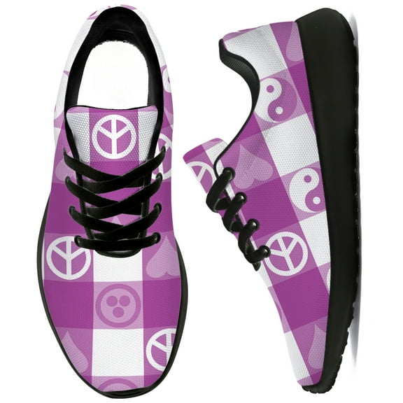 Uminder Womens Tennis Shoes Plaid Peace Sneakers Black Shoes Size 7