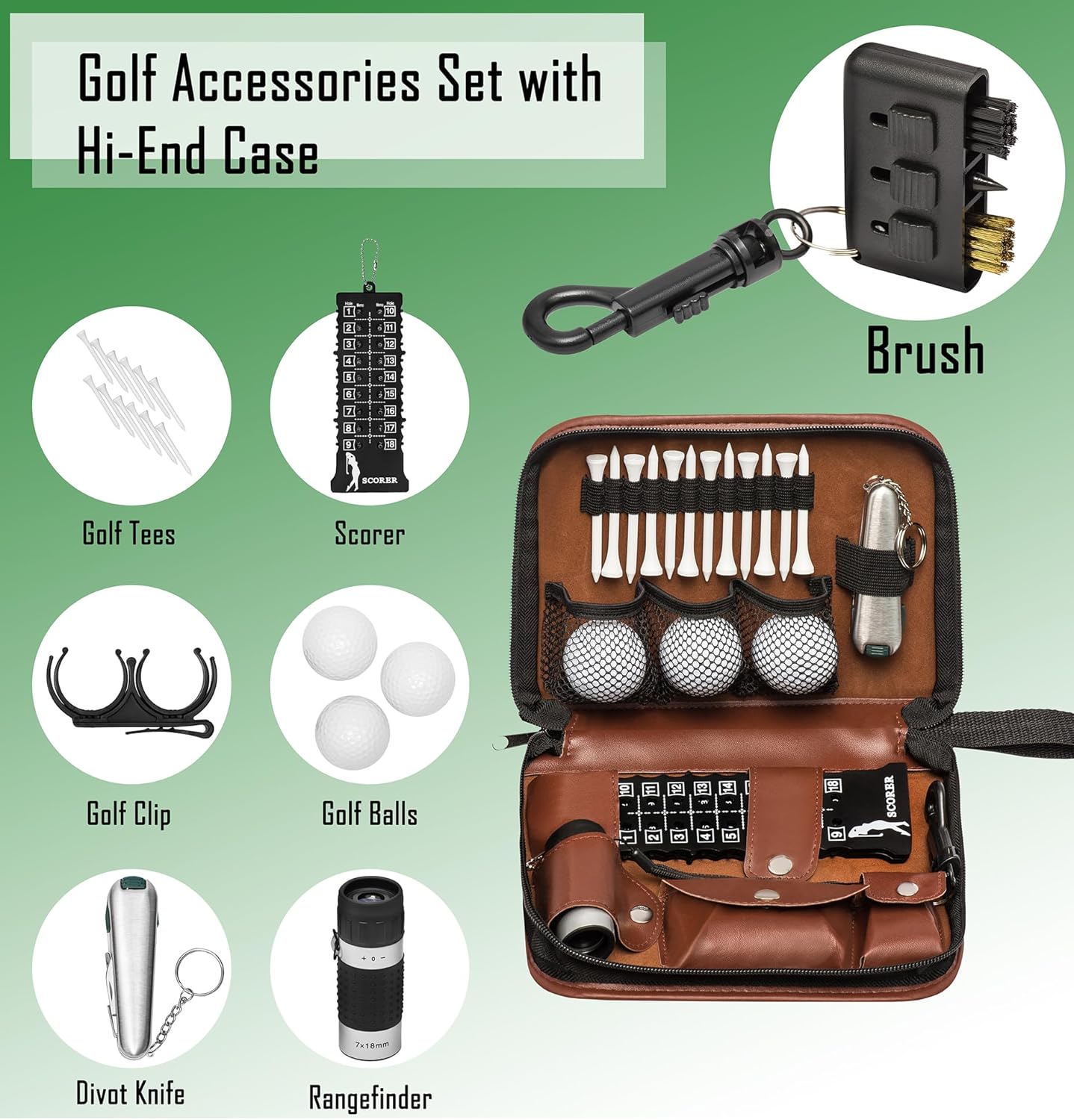 Golf Gifts for Men and Women, Golf Accessories Set with Hi-End Case, Golf Balls, Rangefinder, Golf Tees, Brush, Multifunctional Divot Knife, Scorer, Golf Ball Clamp