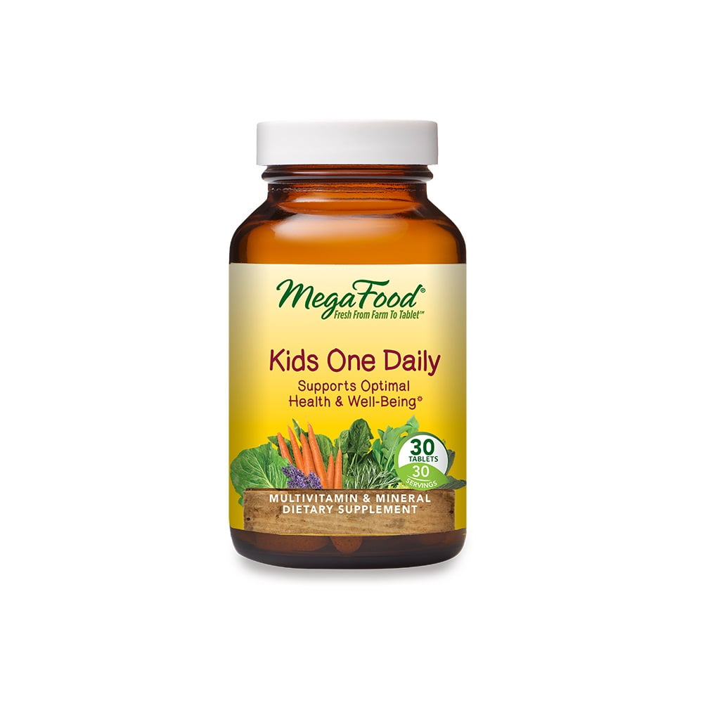 MegaFood, Kids One Daily, Daily Multivitamin and Mineral Dietary Supplement with Vitamins, C, D and Folate, Non-GMO, Vegetarian, 30 Tablets (30 Servings)