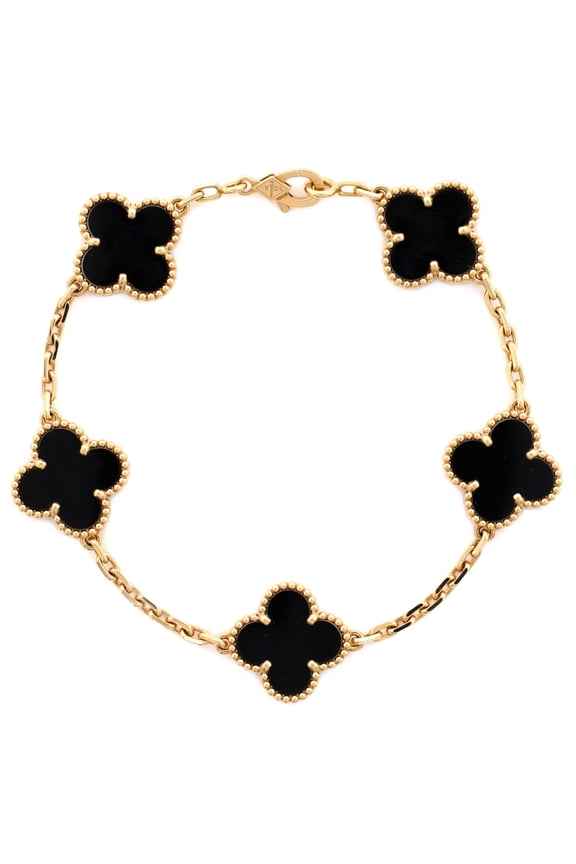 Pre-Owned Vintage Alhambra 5 Motifs Bracelet 18K Yellow Gold and Onyx By Rebag