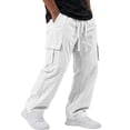 thumbnail image 2 of Linen Cargo Pants for Men Relaxed fit Drawstring Elastic Waist Beach Pants Summer Casual Multi Pockets Hiking Pants, 2XL, 2 of 5