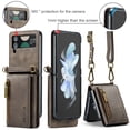 thumbnail image 5 of Dteck Wallet Case For Samsung Galaxy Z Flip 4, Magnetic Leather Zipper Wallet with RFID Blocking Card Holder Slots Shockproof PC Stand Cover With Shoulder Strap,Coffee, 5 of 9