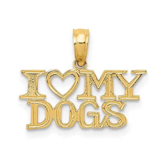 Diamond2Deal 14K Yellow Gold I HEART MY DOGS Pendant Valentine Day Gift for Women (L- 0.6 inch, W- 0.71 inch)