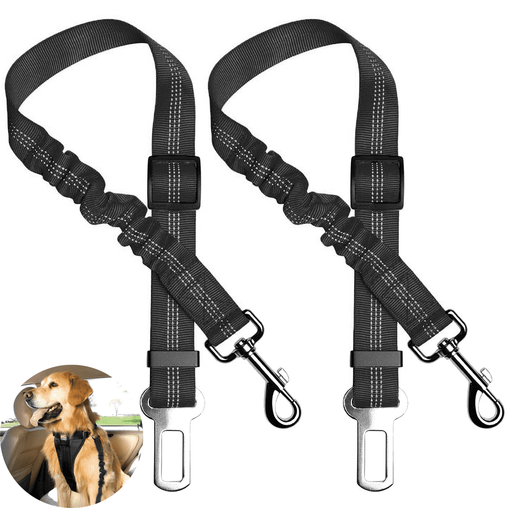 TSV 2 Pcs Adjustable Pet Dog Cat Car Seat Belt Safety Leads Vehicle  Seatbelt Harness, Made from Nylon Fabric, Black