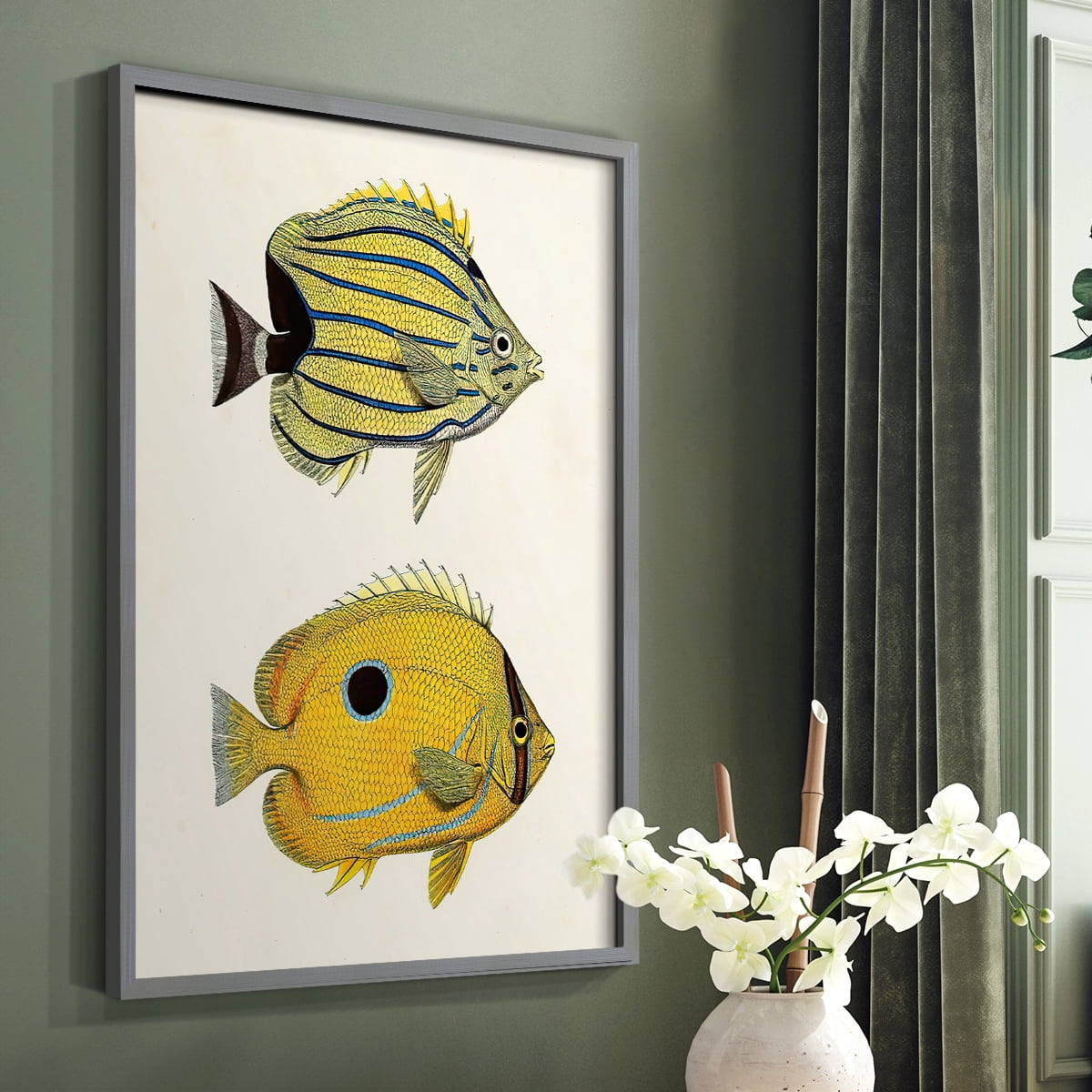 Yellow & Grey Fish III Framed Print - Solid Wood in Single Picture Frame Solid Wood 2 Framed Print