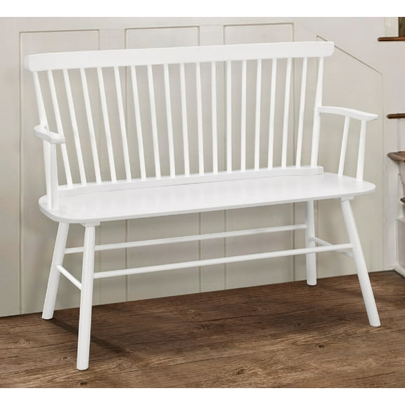 Newboti Furniture 1pc Casual Farmhouse Relaxed Vintage Wood Spindle Back Bench White Wooden Chair 44136
