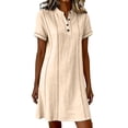 thumbnail image 2 of QUNYINEY Women's Dresses Short Sleeve Mini Summer Faux Cotton Linen A Line Dress Solid Button Loose Fit V Neck Casual Dresses, 2 of 6