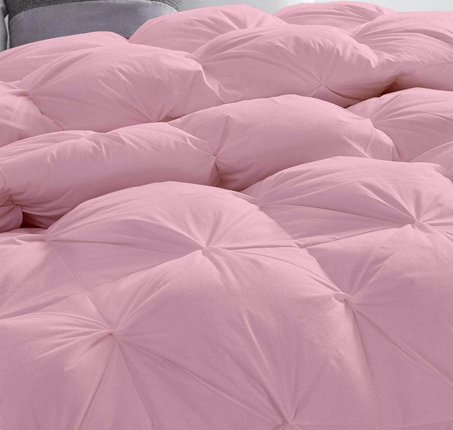 Sk Linen Comforter King/California King Sized 94 by 104 inch Baby Pink 100% Microfiber Fabric, 1 Piece Quiled Pinch Pleated Comforter (Comforter Cover Not Included)