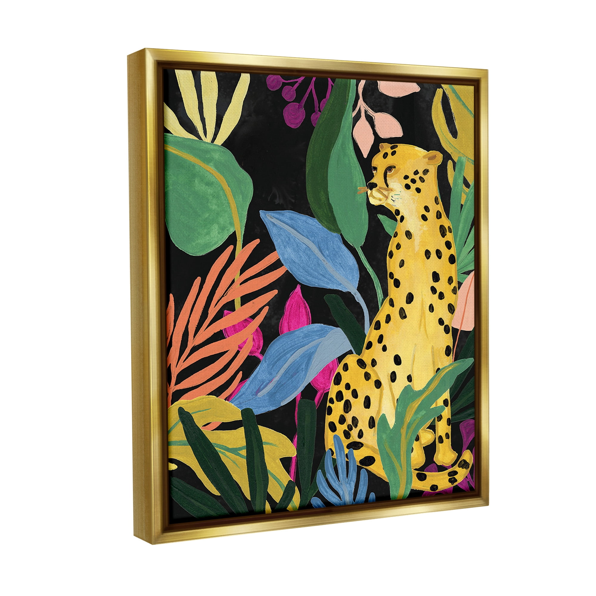Stupell Industries Leopard Among Plant Leaves Animals & Insects Painting Gold Floater Framed Canvas Art Print Wall Art, 25 x 31