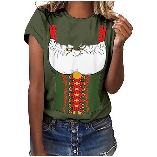 Pompotops Blouse Décontractée Mode Femme Imprimé Oktoberfest Col Rond T-Shirt Blouse Imprimée Tee Liquidation