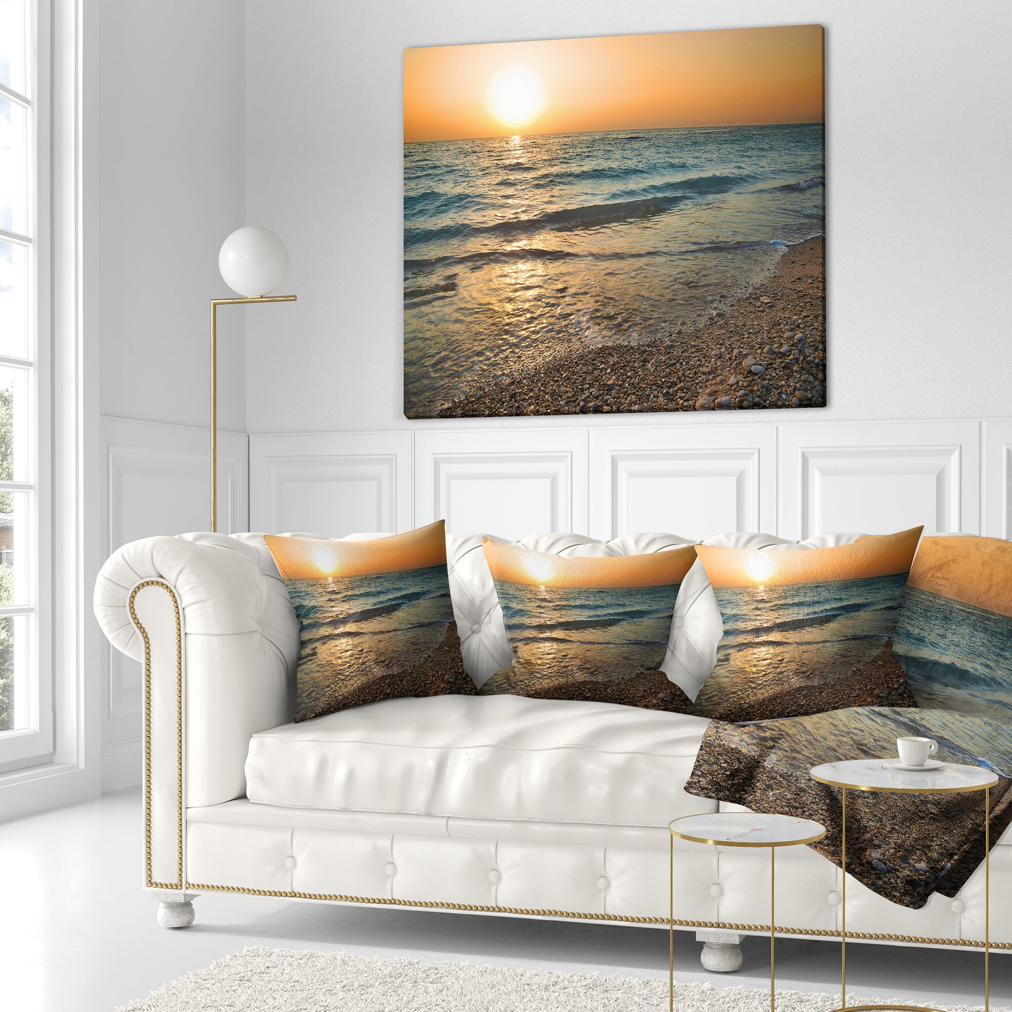 Designart Gloomy Atlantic Beach Portugal - Seascape Throw Pillow - 16x16