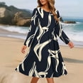 thumbnail image 4 of Aueoeo Boho Dresses for Women Long Sleeve Casual Pleated V Neck Dress Knee Length A Line Tunic Ruffle Dress, 4 of 6