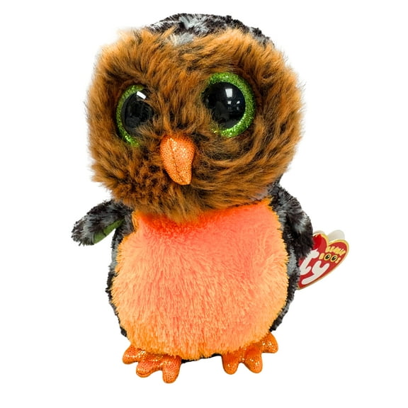 TY Beanie Boos - MIDNIGHT the Orange & Green Owl (Glitter Eyes)(Regular - 6 inch)