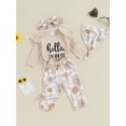 thumbnail image 4 of Newborn Baby Girl Clothes Hello I'm New Here Letter Romper+Floral Pants+Hat+Headband+Coming Home Outfits, 4 of 7