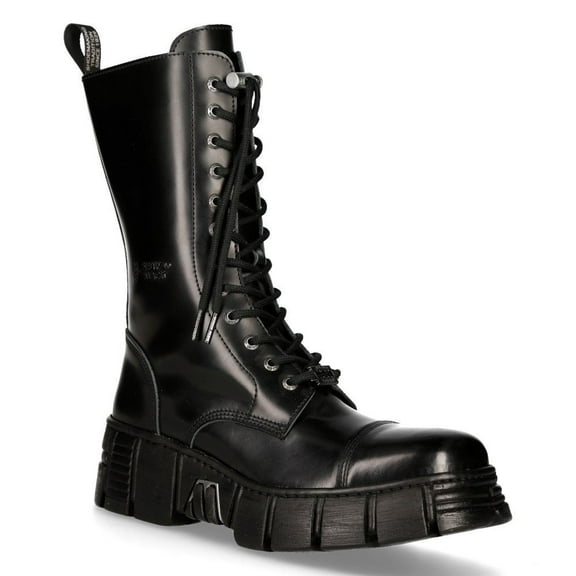 New Rock M-WALL127N-C1 Boots Black Leather Wall Rock Biker Mid-Calf Tower Boots 36