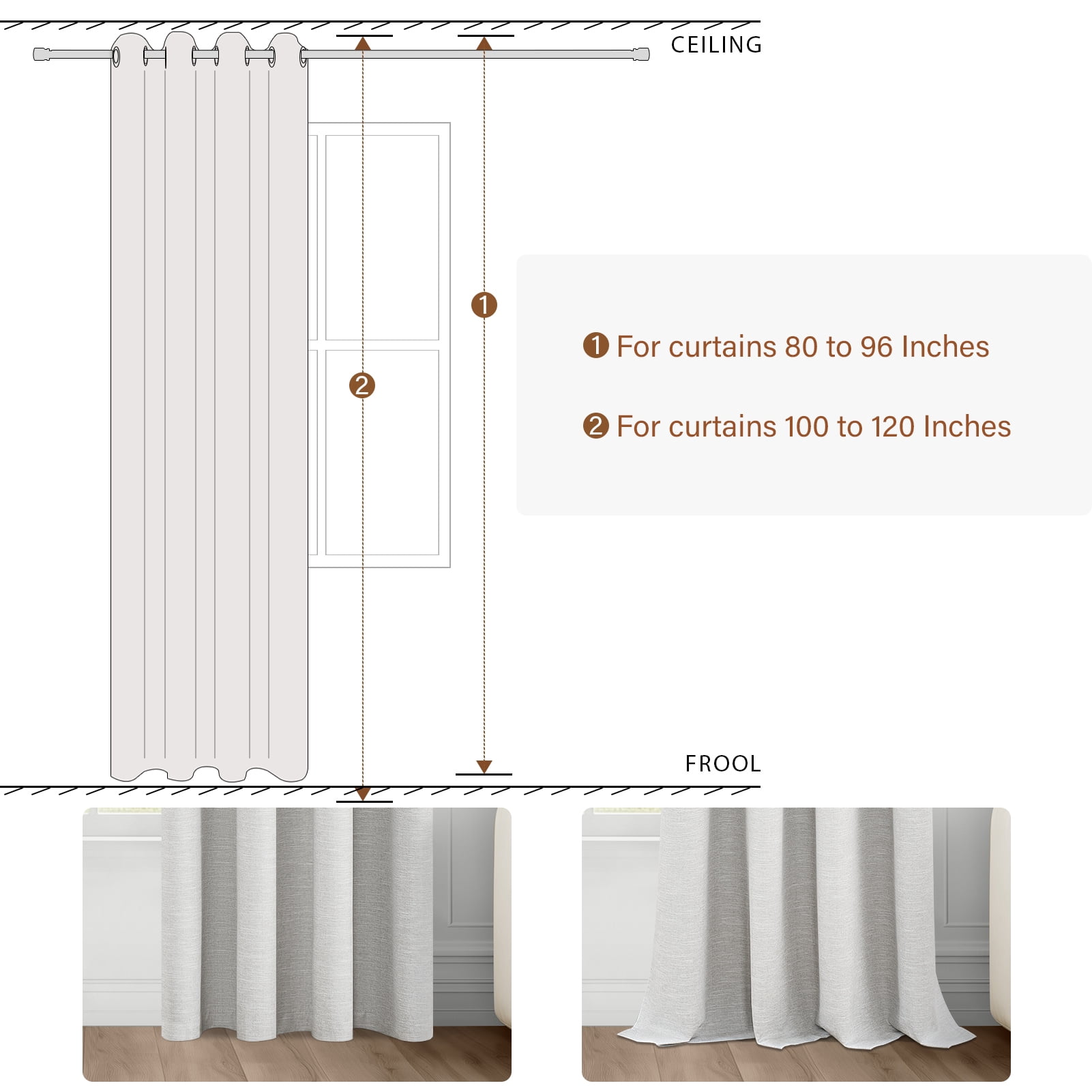 Top Finel Grommet Top Blackout Curtains, Grey Beige, 52" x 90", 2 Panels