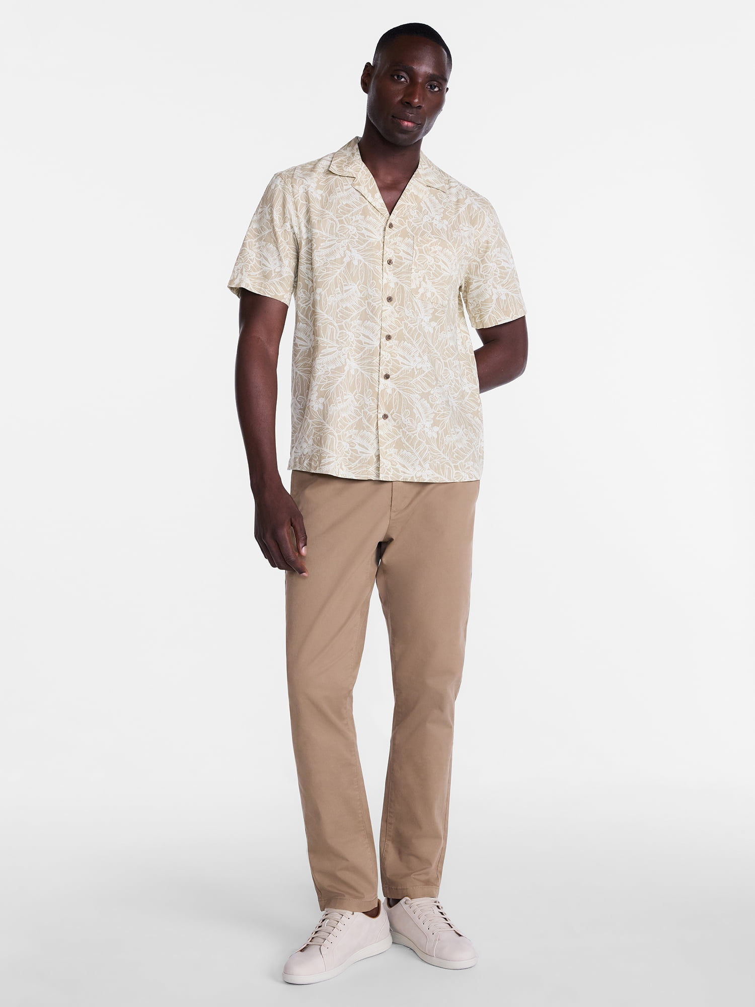 George Men's Linen Blend Camp Shirt with Short Sleeves, Sizes S-3XL