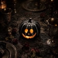 thumbnail image 6 of Fall Home Decor Indoor, Spooky Halloween Decorations, Small Pumpkin Decor, Pumpkin Decorations for Home, Light Up Halloween Decorations, Smiling Vintage Black Ceramic Pumpkin Tea, 6 of 6