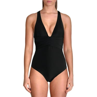 Athena Womens Criss-Cross Beach One-Piece Swimsuit Black XS
