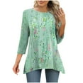 thumbnail image 2 of Tops for Women Plus Size 3/4 Sleeves Printed T-shirt Blouse Round Neck Casual Top,Womens Blouse Green, 2 of 6