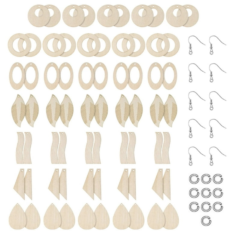 ZUARFY 70 Pcs/Set Unfinished Wooden Earrings Blanks Jewelry Pendants Making  DIY Crafts with Ear Hooks Opening Ring 