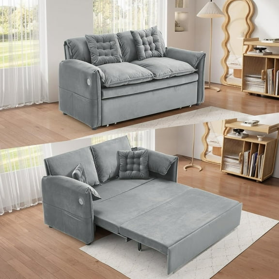 62.9" Pull Out Sofa Bed,3-in-1 Pull Out Couch with 5-Position Adjustable Backrest,Convertible Sleeper Sofa Bed with Storage & USB
