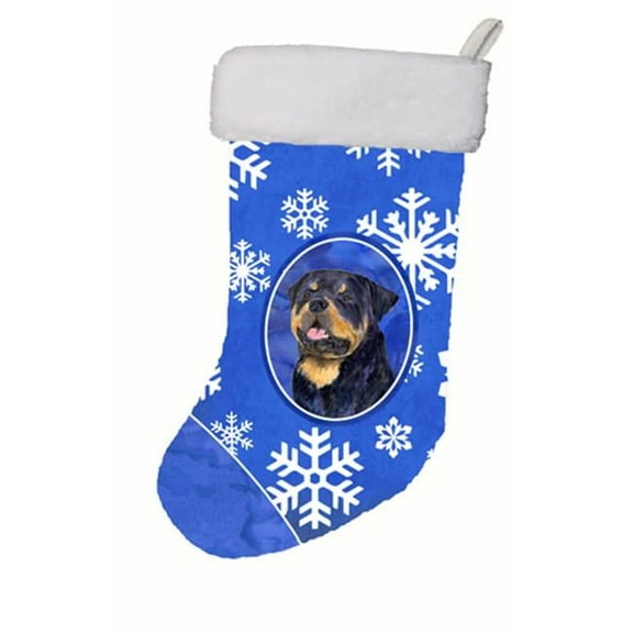 11 W x 8 H in. Rottweiler Winter Snowflakes Christmas Stocking