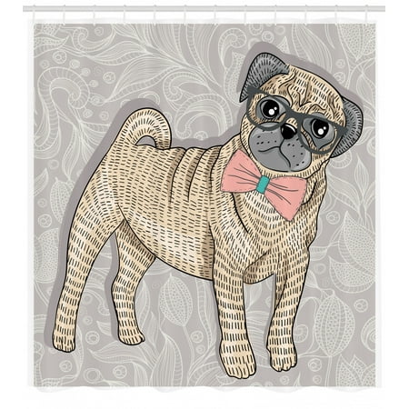 Pug Shower Curtain Hipster Pug With Nerdy Glasses And Bow Tie