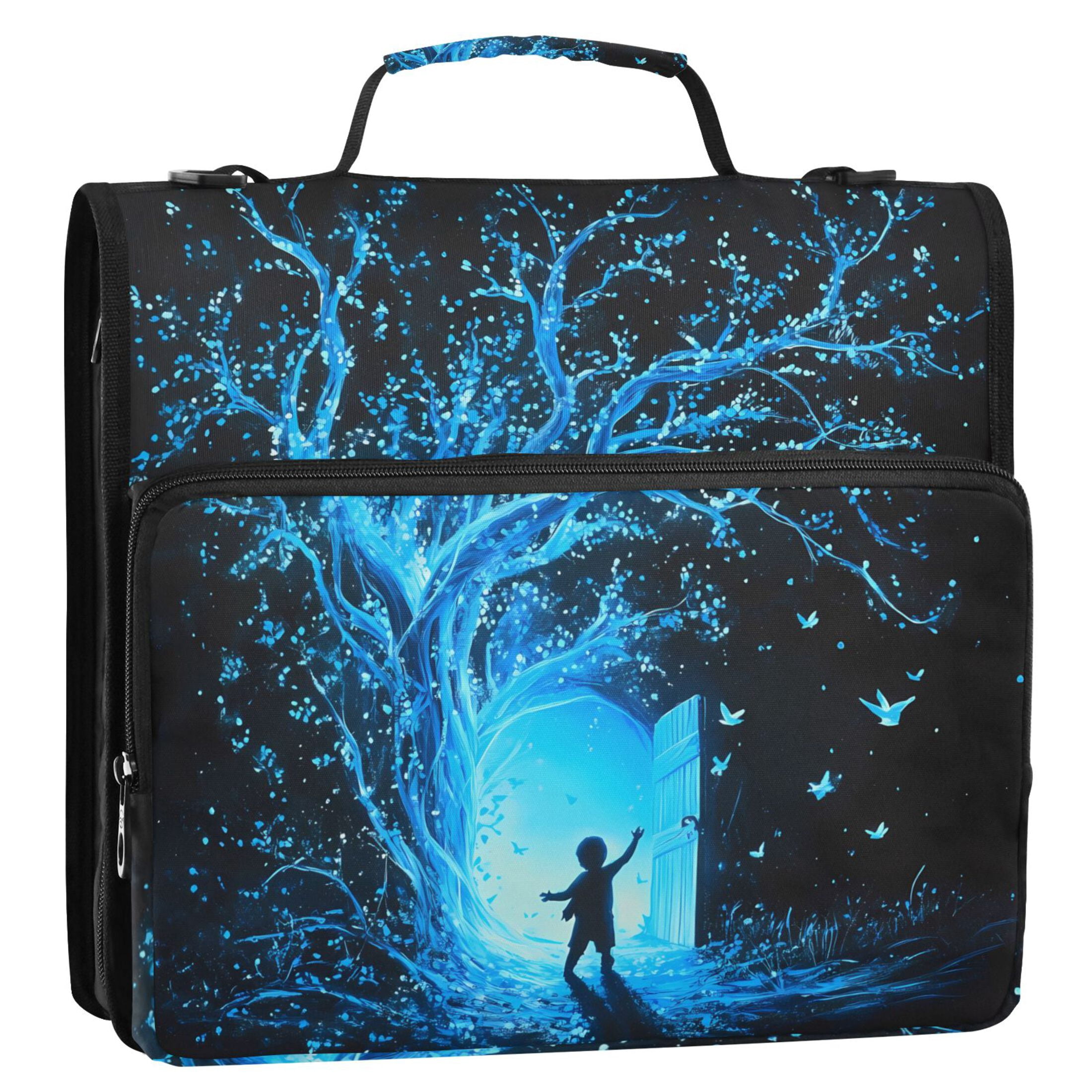 3 Ring Zipper Binder with Shoulder Strap Waterproof Trapper Keeper 2 Inch D-Ring 500 Sheets Capacity Glowing Blue Tree and Door