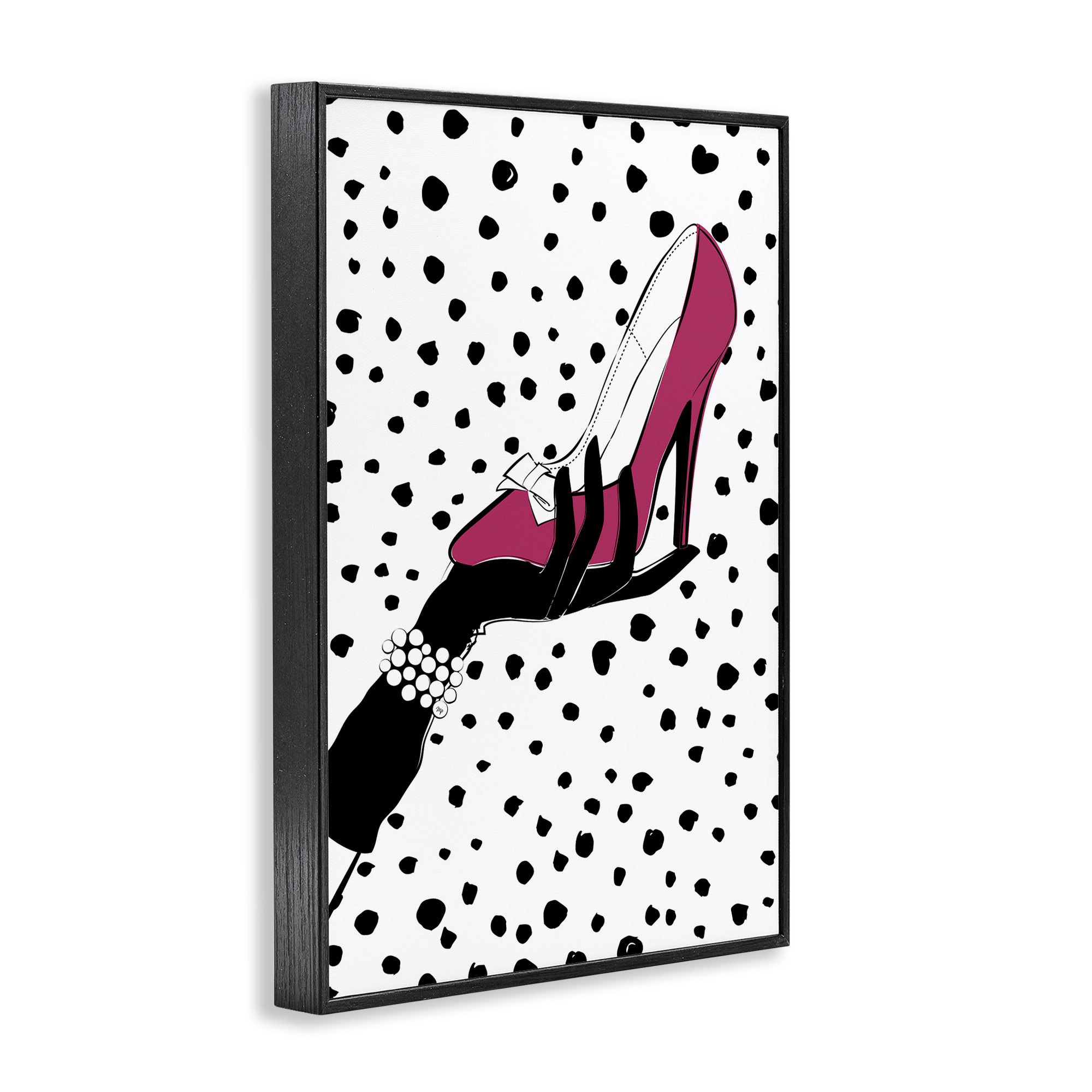 Stupell Industries Pink Shoe with Dots Beauty & Fashion Painting Black Framed Art Print Wall Art, 20 x 30