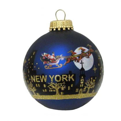 2.625' Glass Ornaments - Kurt Adler 60MM NY Santa Skyline Hand Painted Glass Ball Ornament