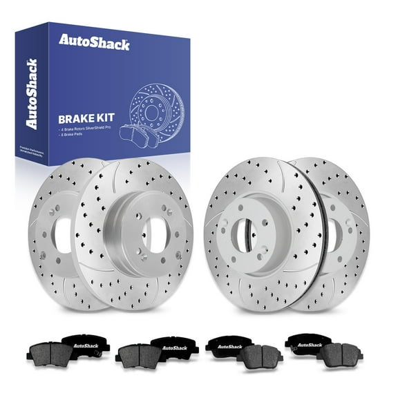 AutoShack Front & Rear Brake Rotors & Premium Pads for Hyundai & Kia, Sonata 2011-2015 Optima 2011-2016, FWD L4 2.0L 2.4L - Silver Zinc Coated Drilled & Slotted - SilverShield Pro