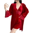 thumbnail image 3 of AINIYS V Neck Velvet Lace Trim Sleep Dress and Robe Set, Solid Color, Adjustable Straps, Women's Pajama Nightwear for Relaxing Nights Wine M, 3 of 5