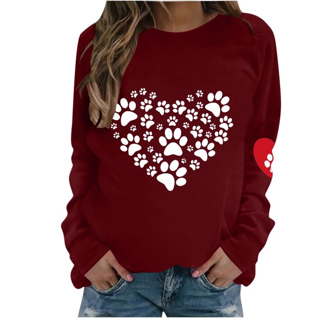 Birdeem Mode Femmes Imprimé Col Rond Chandail Tops Manches Longues Blouse Confortable Chandail en Molleton