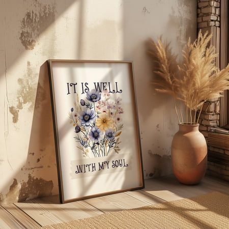 It Is Well With My Soul Wall Print Floral Christian Wall Art Modern Scripture Boho Bible Verse Decor Religious Unframed Paper Print