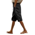 thumbnail image 1 of Pantalones capri con cintura elástica y botones laterales para mujer - Pantalones informales holgados de color liso, 1 of 5