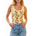 thumbnail image 2 of Women's Floral Print Tank Tops Square Neck Sleeveless Ribbed Basic Tight T Shirts Light Yellow XL, 2 of 8