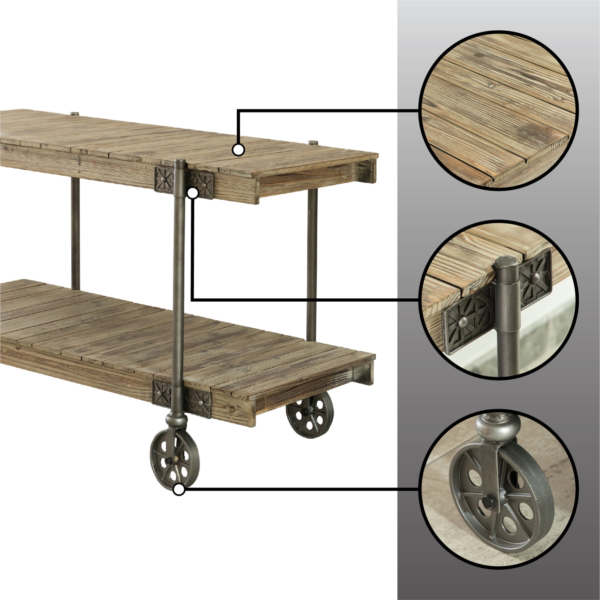 FirsTime & Co. Natural Oxford Factory Cart Console Table, Farmhouse, Weathered, Rectangular, Wood, 50 x 21.5 x 30 in