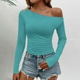 thumbnail image 5 of ShiShine Women's Sexy One Off The Shoulder Tops Asymmetrical Neck Clothes Long Sleeve Shirt Slim Going Out Top, 5 of 6