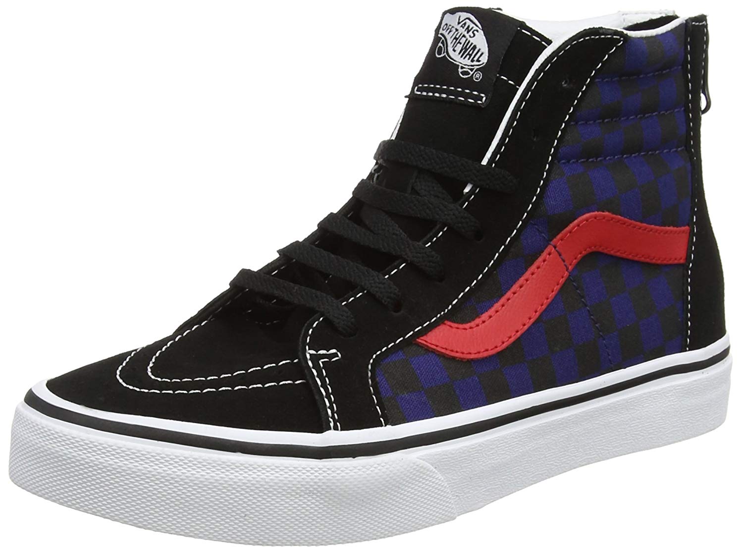 Vans SK8 Hi Zip Checkerboard Black/Blue Depth Skate Shoes 11 Kids