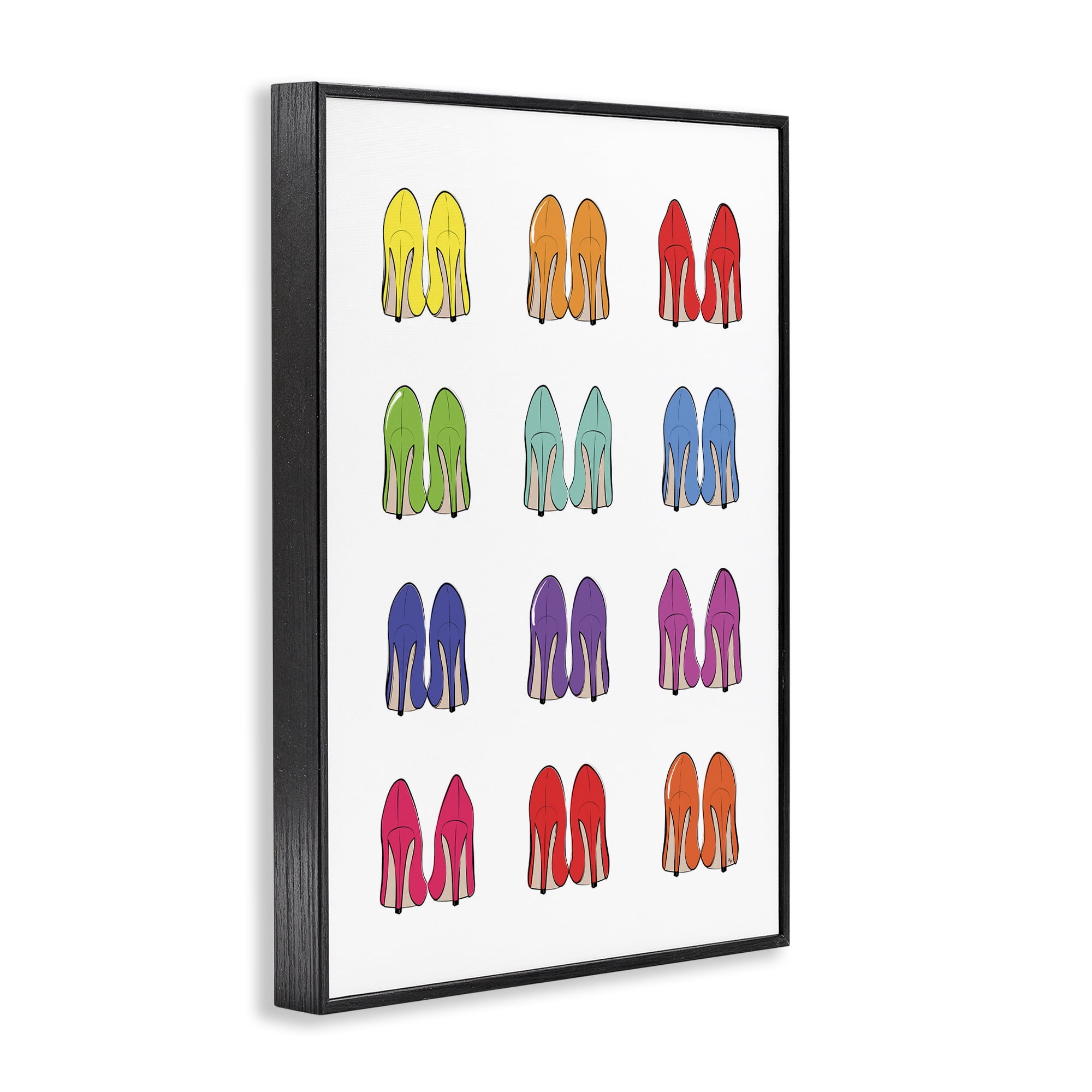 Stupell Industries Rainbow High Heels Beauty & Fashion Painting Black Framed Art Print Wall Art, 12 x 18