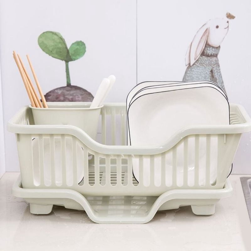 Dish Drying Kitchen Utensils Drainer Rack with Drain Board Countertop Dinnerware Plates Bowls Chopsticks Spoons Organizer