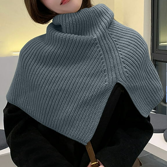 Cxenplz Womens Turtleneck Poncho Cloak Short Style Asymmetric Knitted Solid Color Slit Wrap Shawl Scarf