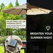 Sun-Ray 9 FT 32 LED Patio Solar Umbrella w/ Push Button Tilt and Crank Outdoor Umbrella Taupe