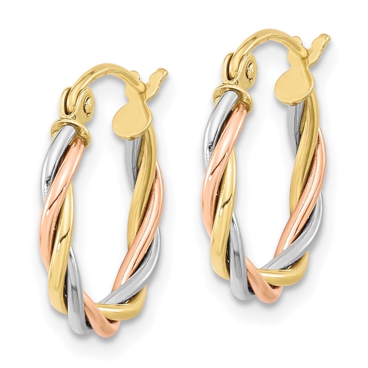 Twisted Hoop Earrings 10K Tri Color Gold Multi Tone Lightweight Jewelry Gift for Women