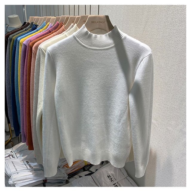 Suéter de cuello alto para mujer, Jersey de punto elegante, grueso, forrado de terciopelo, cálido, Tops delgados, Jersey de punto, nuevo, Invierno